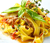 Фетучини с телятиной и грибами под сливочным соусом